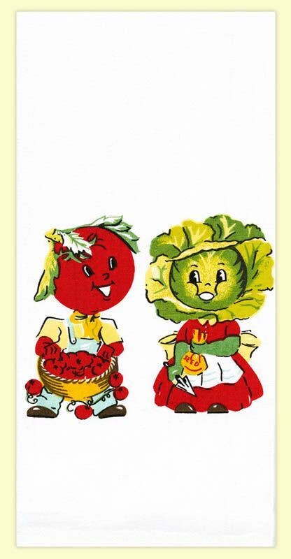 Mr & Mrs Veggie Retro Flour Sack Kitchen Towel