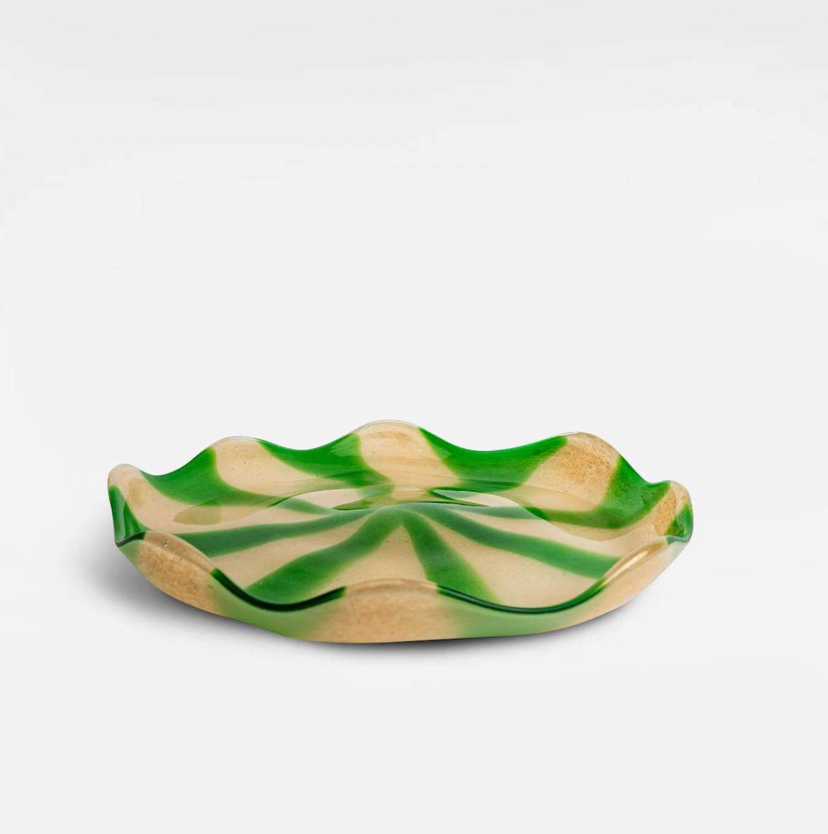 Glass Plate Curve Medium, Green & Beige