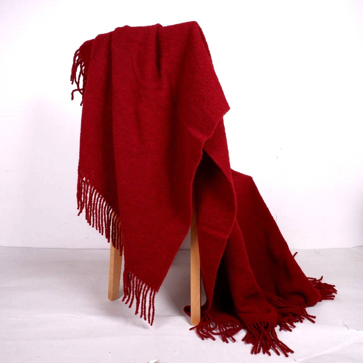 Boucle Wool Blanket in Wine Red