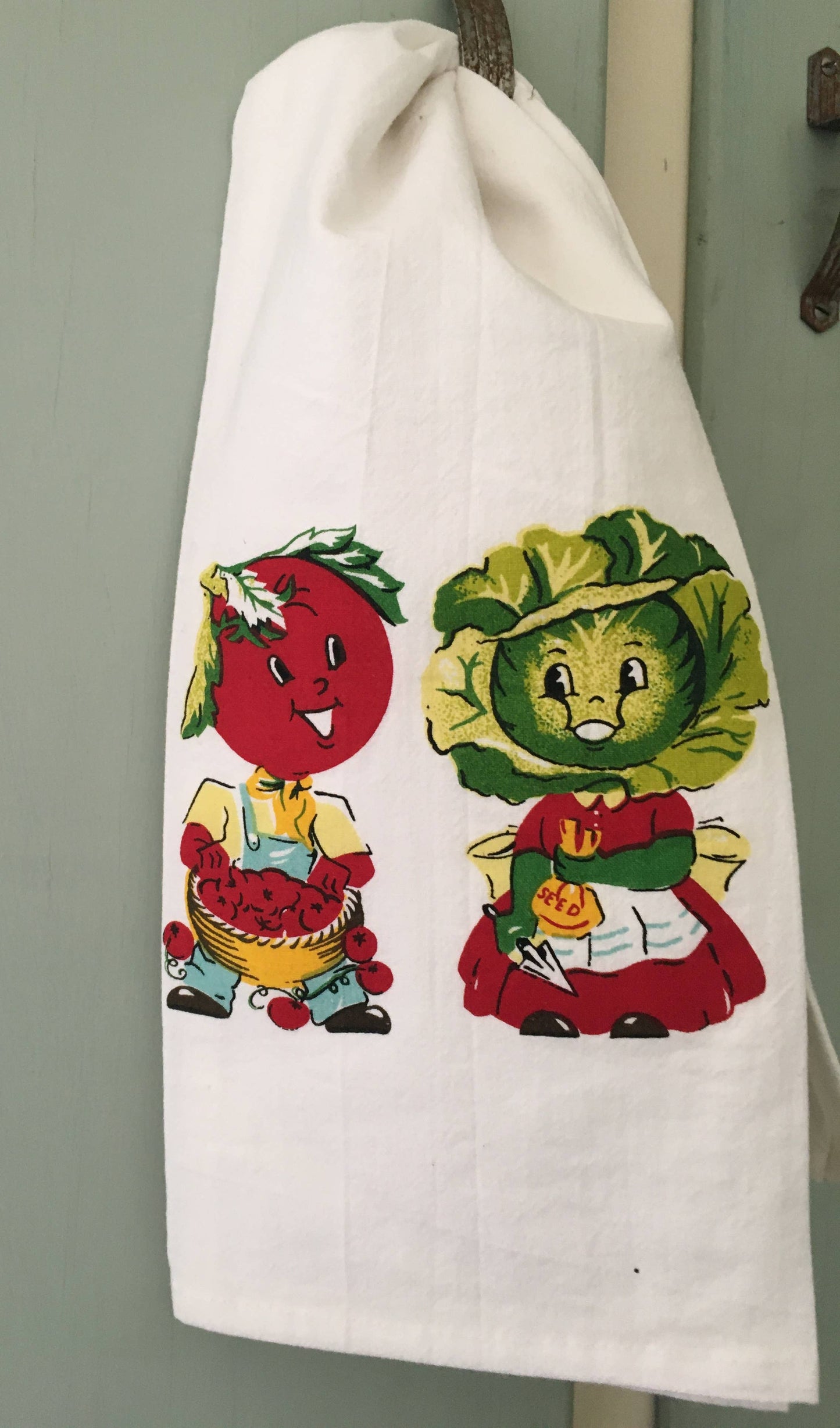 Mr & Mrs Veggie Retro Flour Sack Kitchen Towel