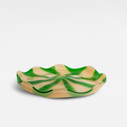 Glass Plate Curve Medium, Green & Beige